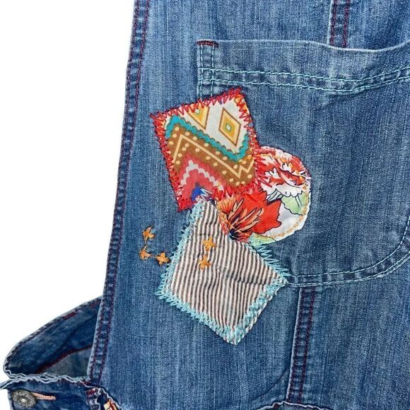 Joe Browns Womens Applique Jean Short Overalls Size 10 Blue Denim Patchwork - Picture 3 of 13